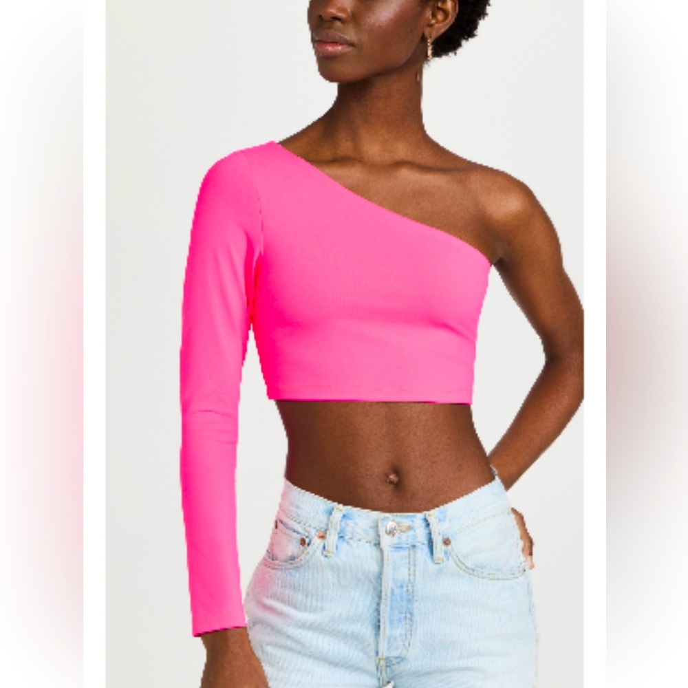 Susana Monaco One-Shoulder Neon Pink Crop Top NWT Small
